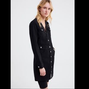 Zara Black Denim Long Sleeve Button Up Dress S